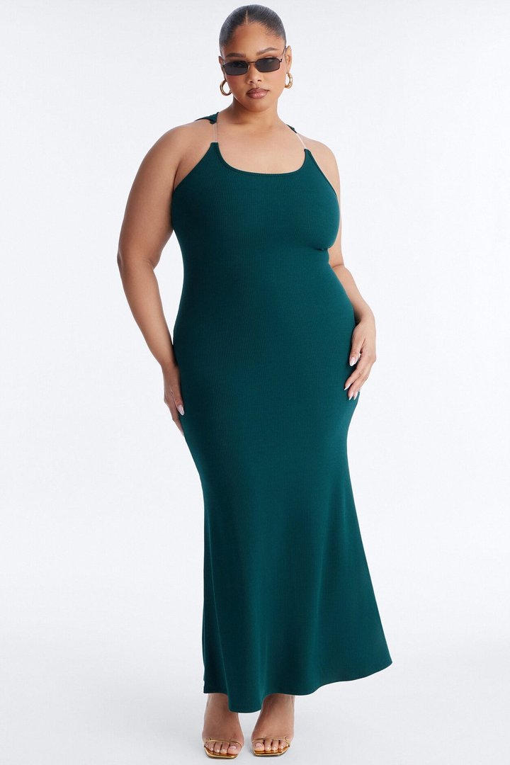 Trinity Hooded Ribbed Maxi Dress - Hunter