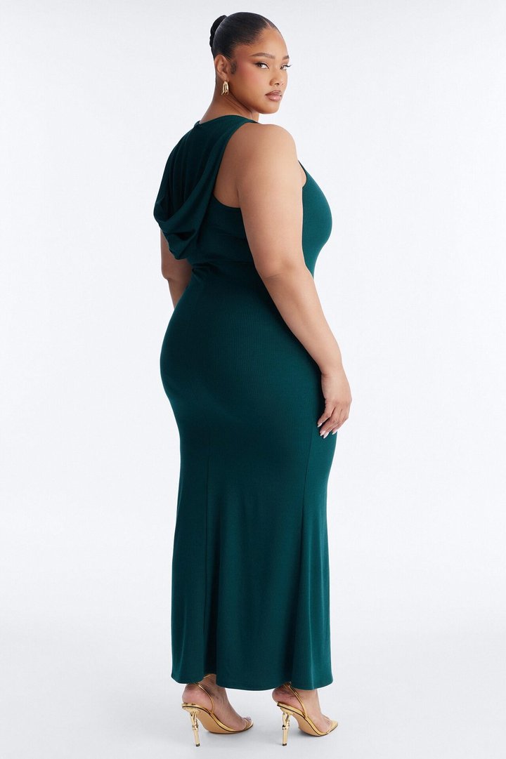 Trinity Hooded Ribbed Maxi Dress - Hunter