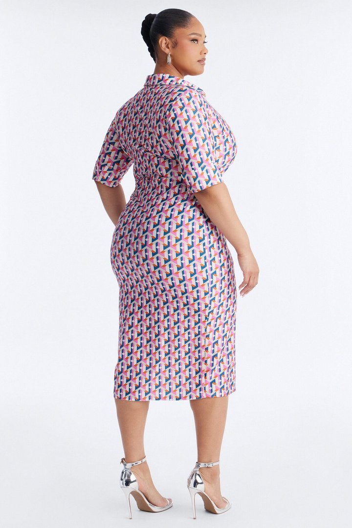 Elise Printed Midi Dress - Pink/combo