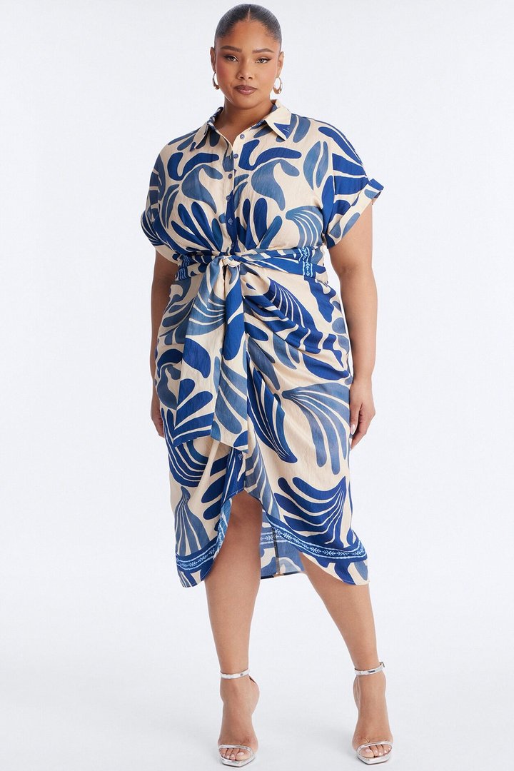 Milani Printed Shirt Midi Dress - White/Blue