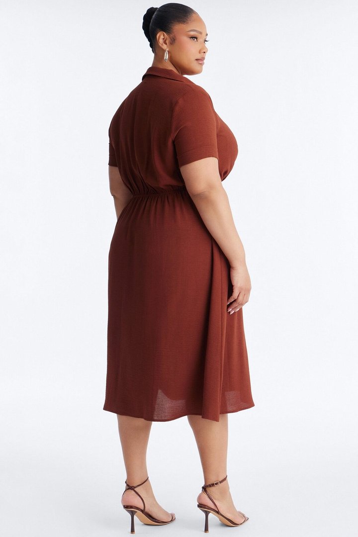 Caroline Cinched Midi Dress - Chocolate