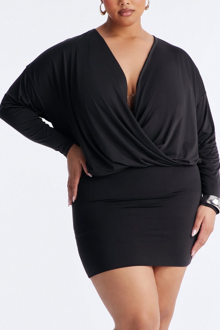 Odette Long Sleeve Mini Dress - Black