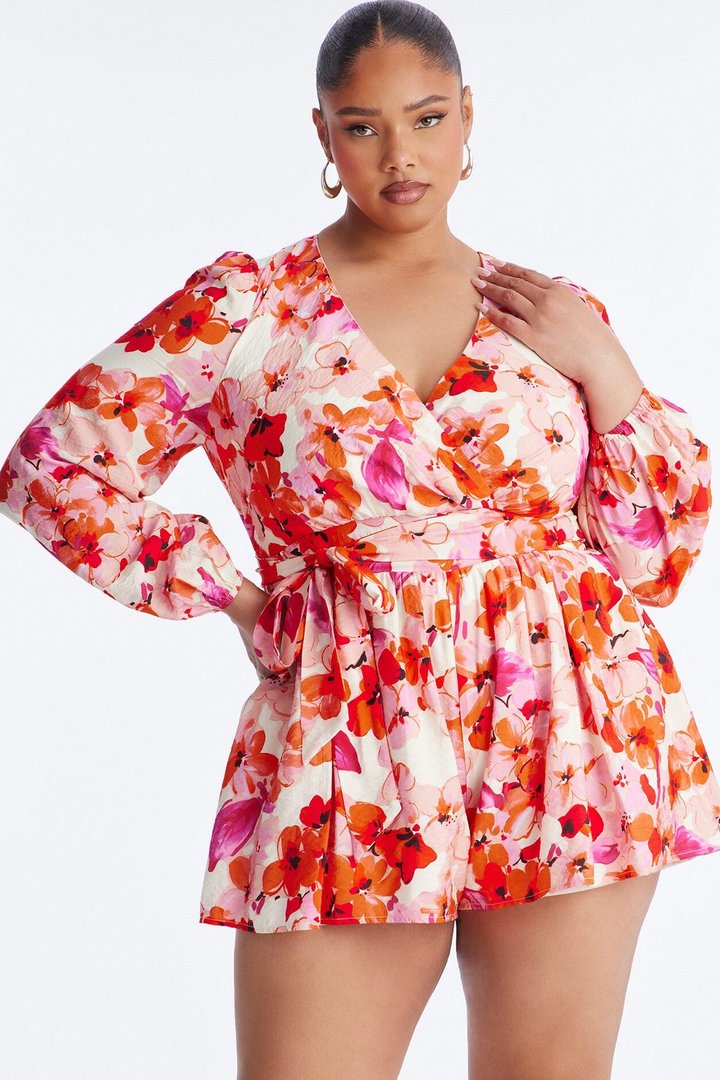 Fia Floral Ruffle Romper - Pink