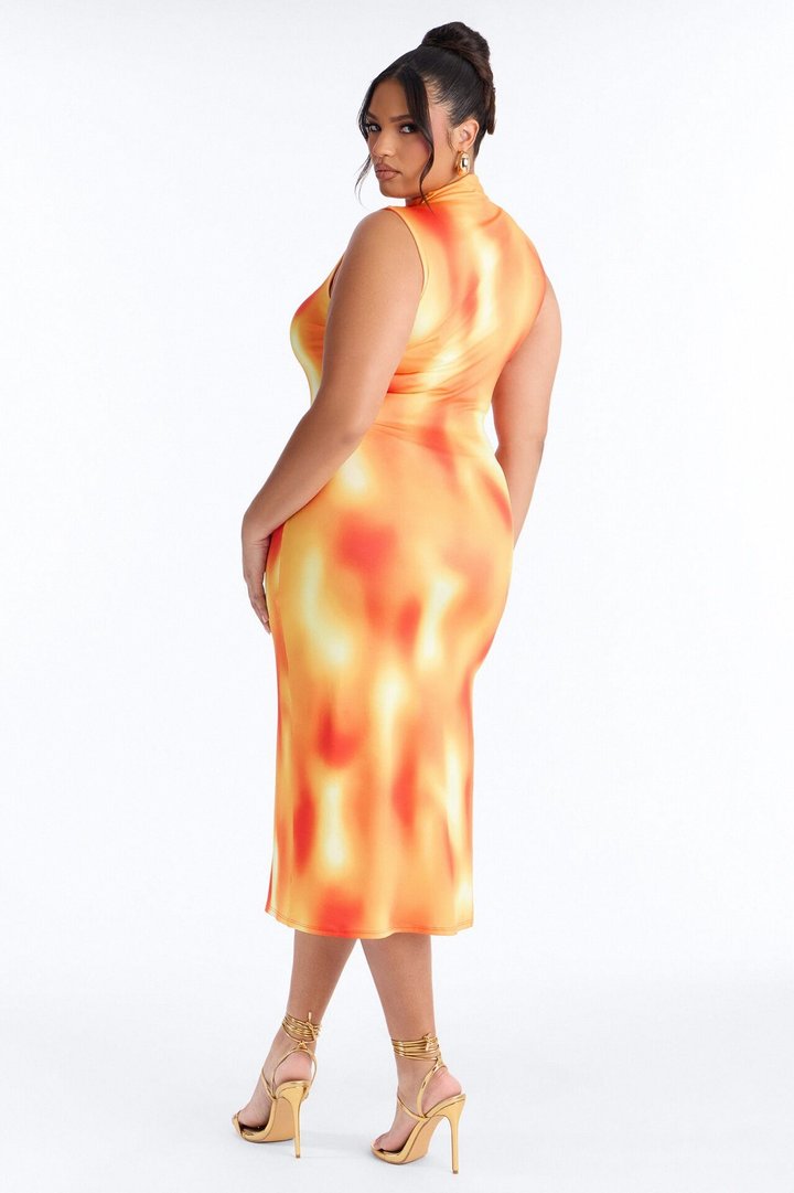Zuri Tie Die Midi Dress - Orange/combo