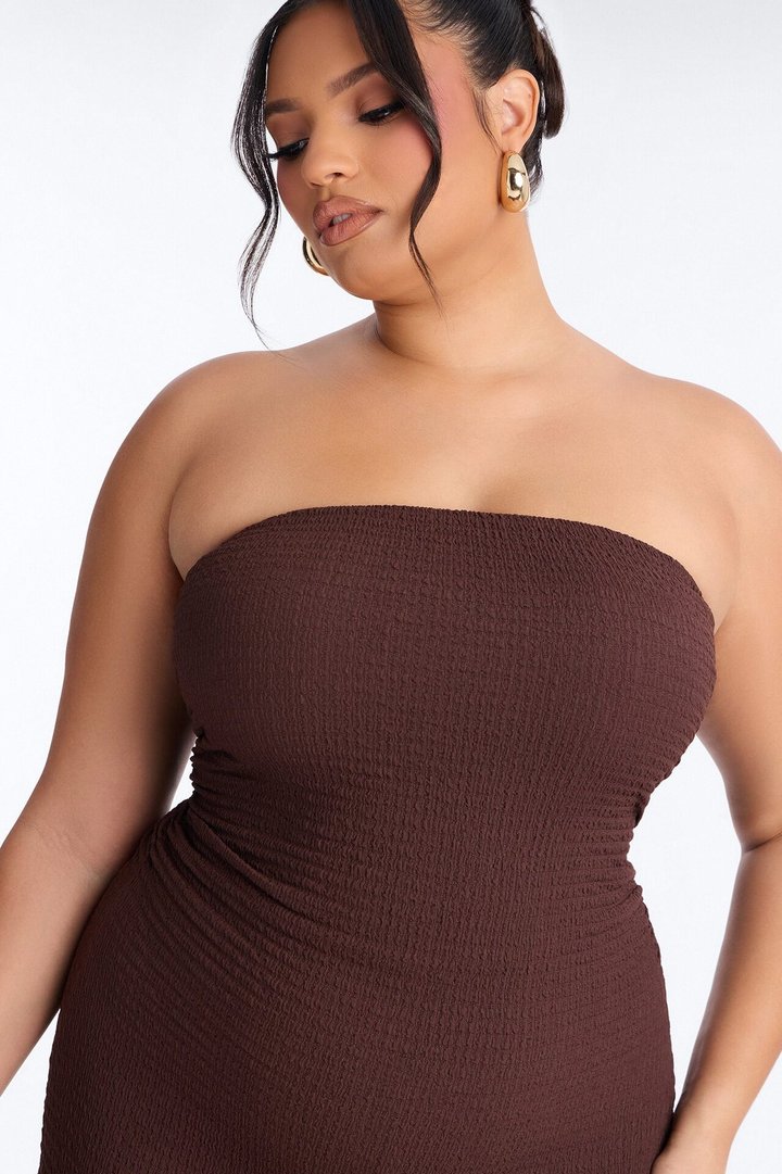 Ari Asymmetrical Strapless Jumpsuit - Chocolate