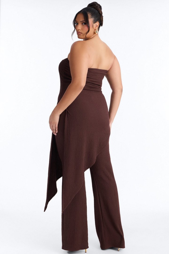 Ari Asymmetrical Strapless Jumpsuit - Chocolate