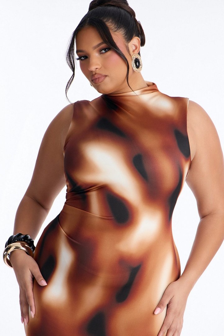 Zuri Tie Die Midi Dress - Brown/combo