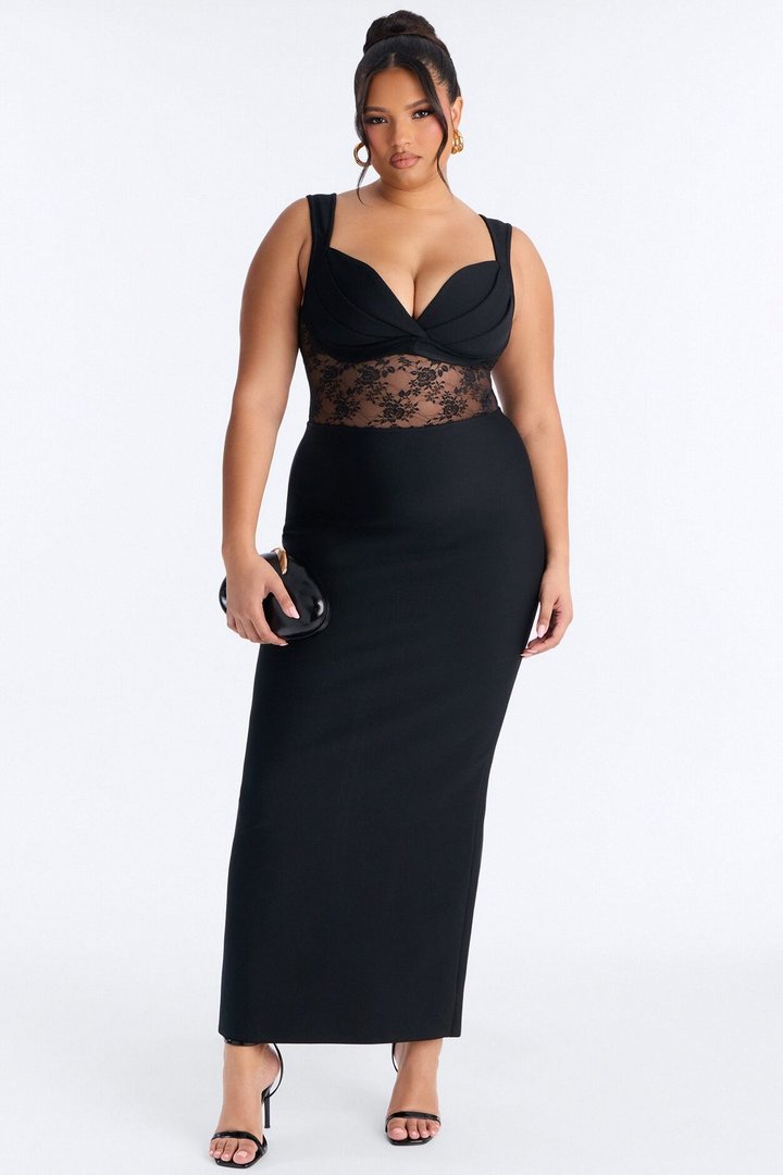 Freya Lace Bandage Gown - Black