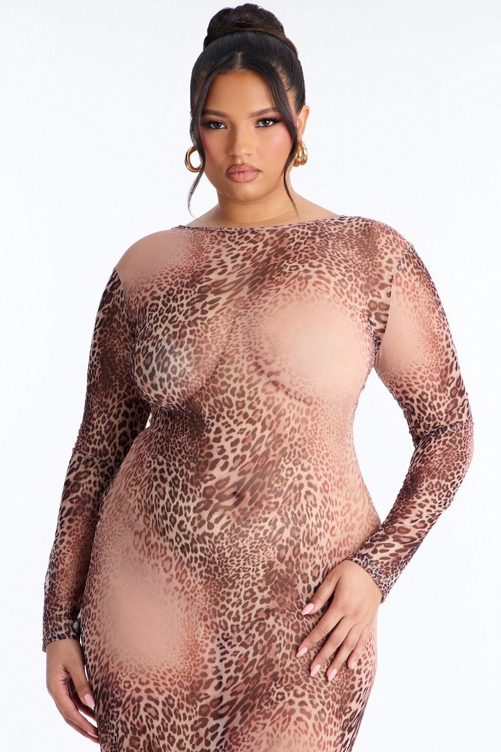 Vivian Leopard Mesh Maxi Dress - Leopard