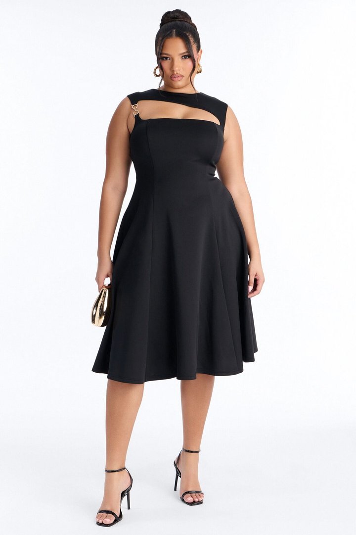 Mallie A Line Midi Dress - Black