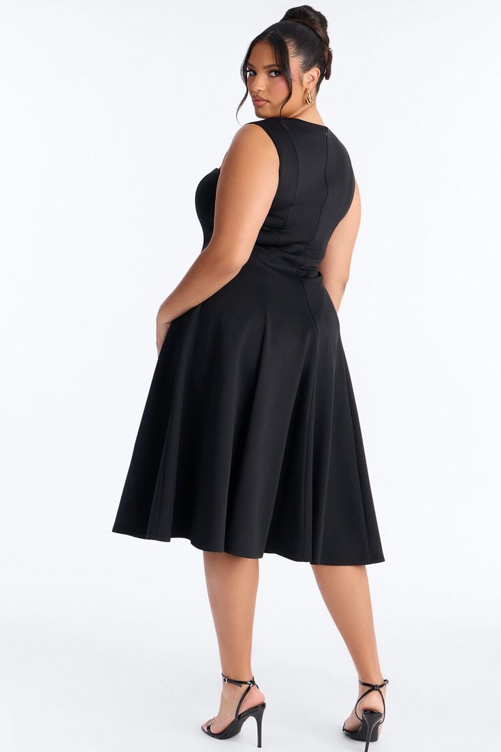 Mallie A Line Midi Dress - Black