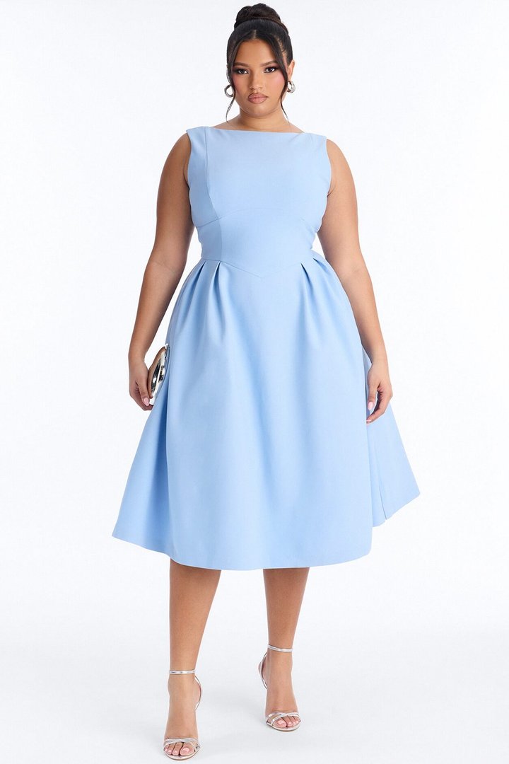 Anika Pleated Midi Dress - Blue