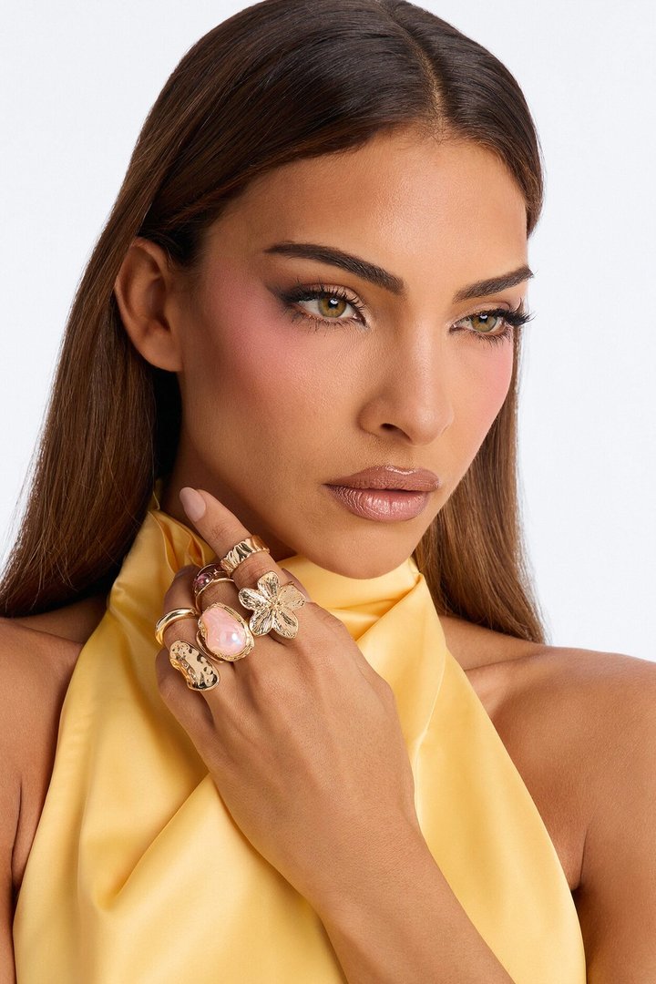 De Flur 6 Piece Multi Ring Set - Gold/Pink