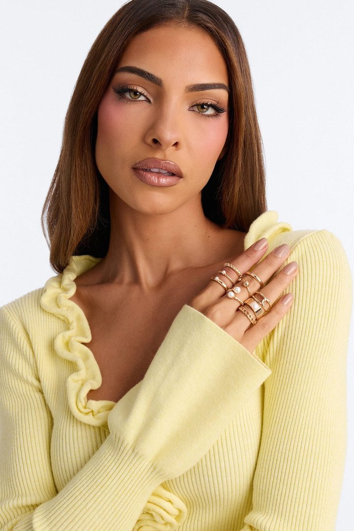 Keep Them All Twisted & Pearls 9 Piece Ring Set - Gold