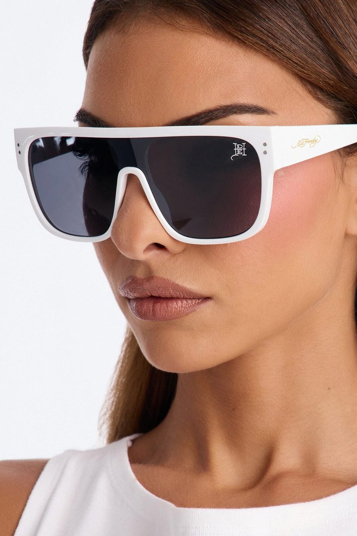 Future Tense Ed Hardy Shield Sunglasses - White