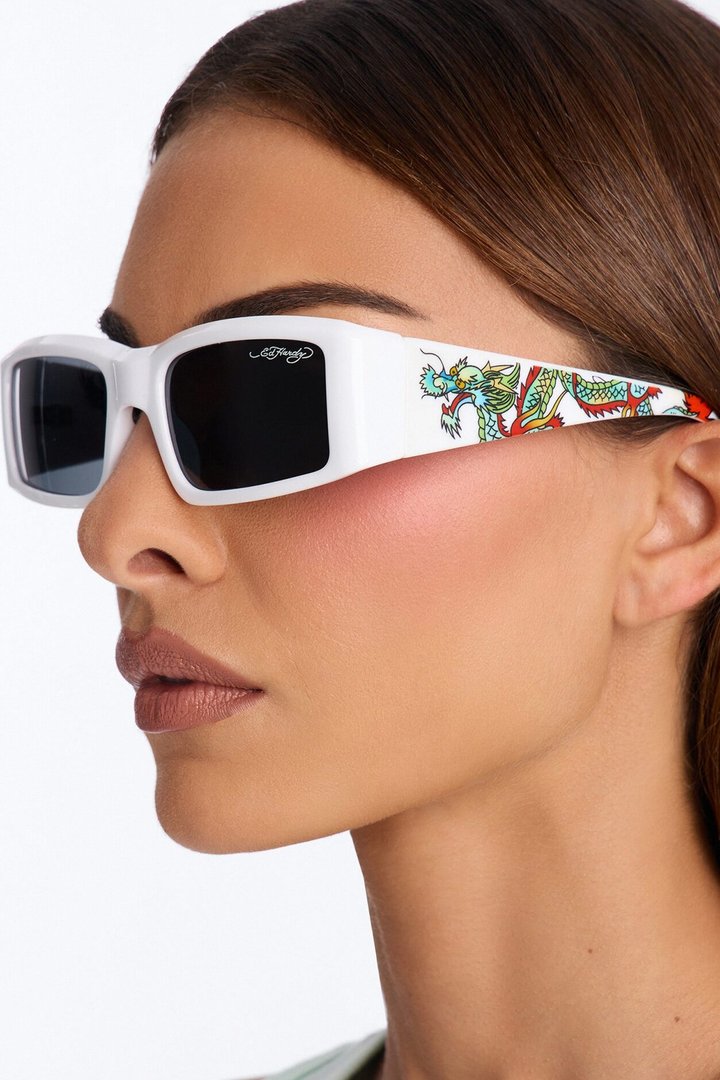 Ray Reactor Ed Hardy Square Sunglasses - White
