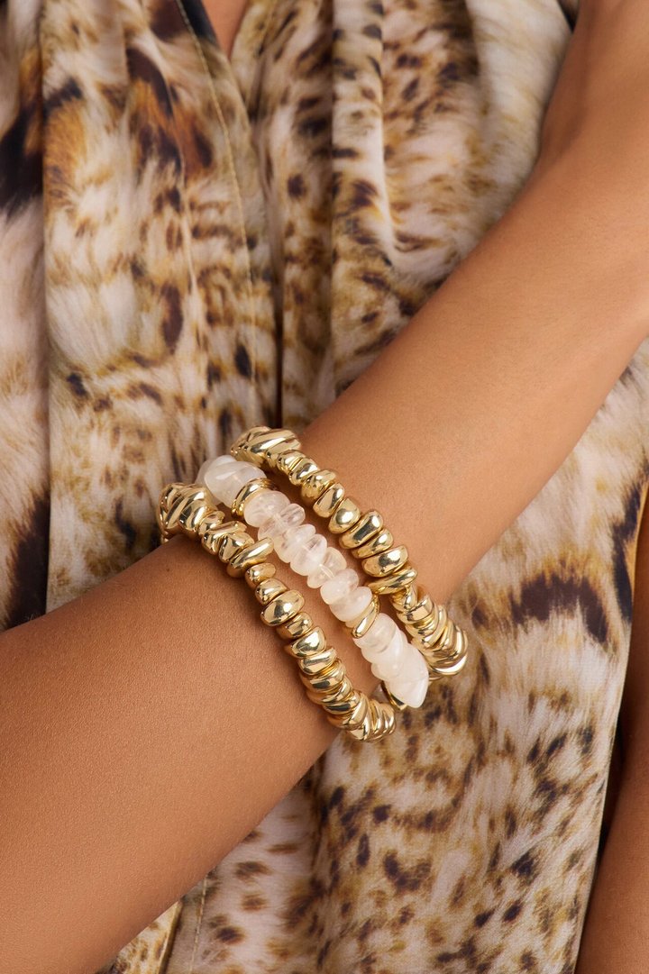 Shelly Beads 3 Piece Bracelet Set - Gold/combo