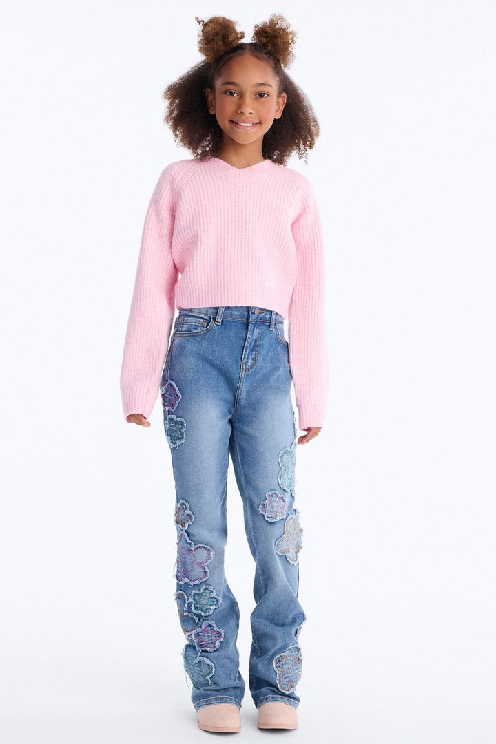 Mini Flower Field Floral Bootcut Jeans - Medium Wash