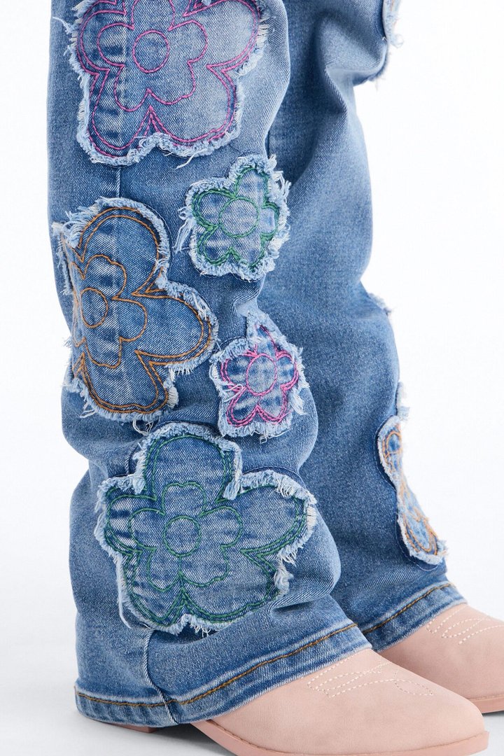 Mini Flower Field Floral Bootcut Jeans - Medium Wash