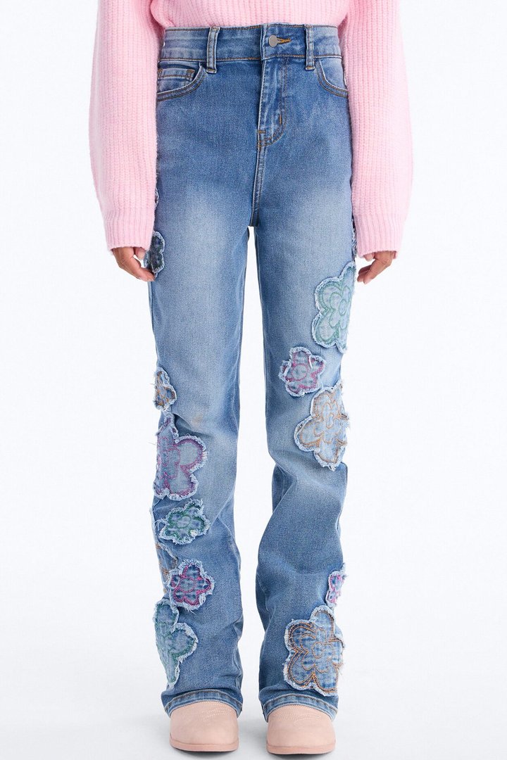 Mini Flower Field Floral Bootcut Jeans - Medium Wash