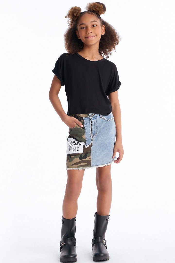 Mini Look At Me Camo Denim Skirt - Medium Wash
