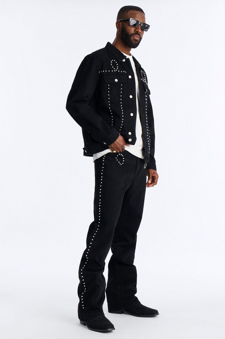 Stacked Slim Flare Iron Outlaw Slit Jean - Black