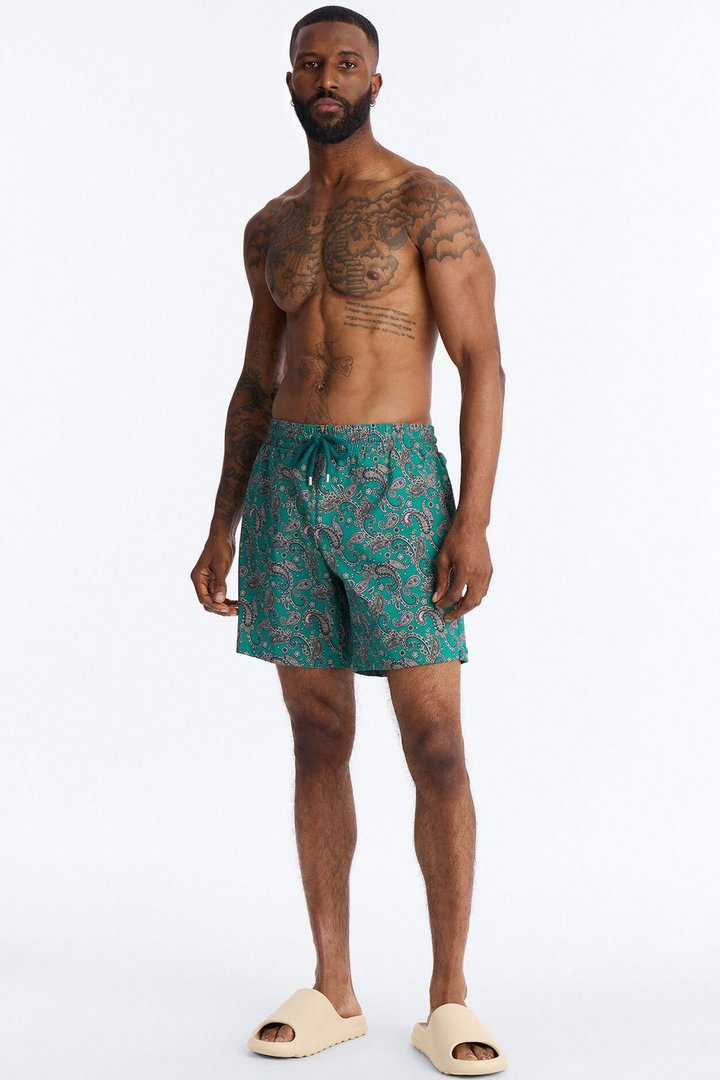 Paisley Elevated Printed Swim Trunk 7″ - Teal