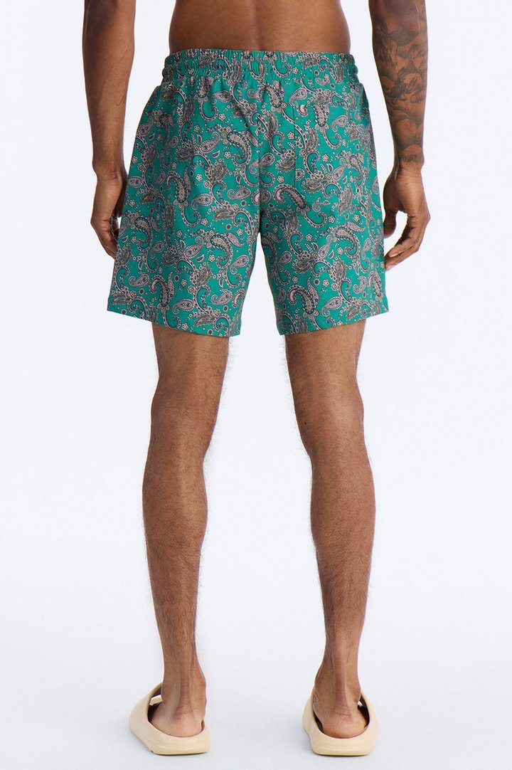 Paisley Elevated Printed Swim Trunk 7″ - Teal