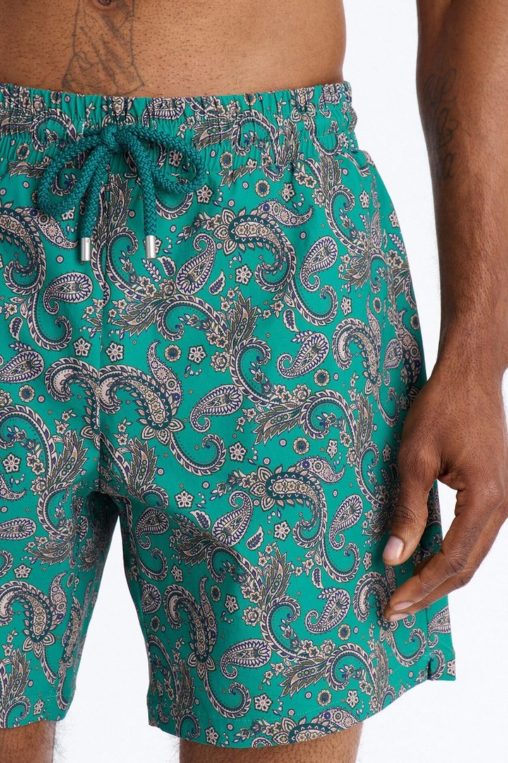 Paisley Elevated Printed Swim Trunk 7″ - Teal