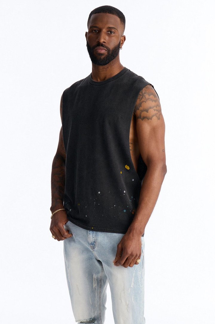 Lava Fall Paint Splatter Muscle Tee - Black