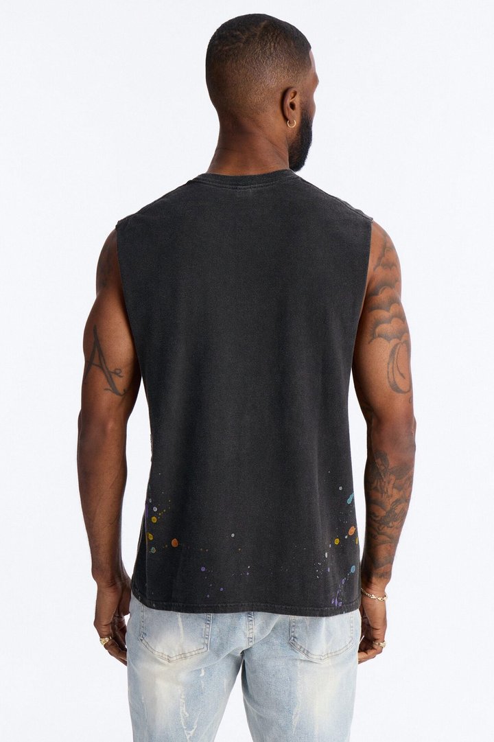 Lava Fall Paint Splatter Muscle Tee - Black