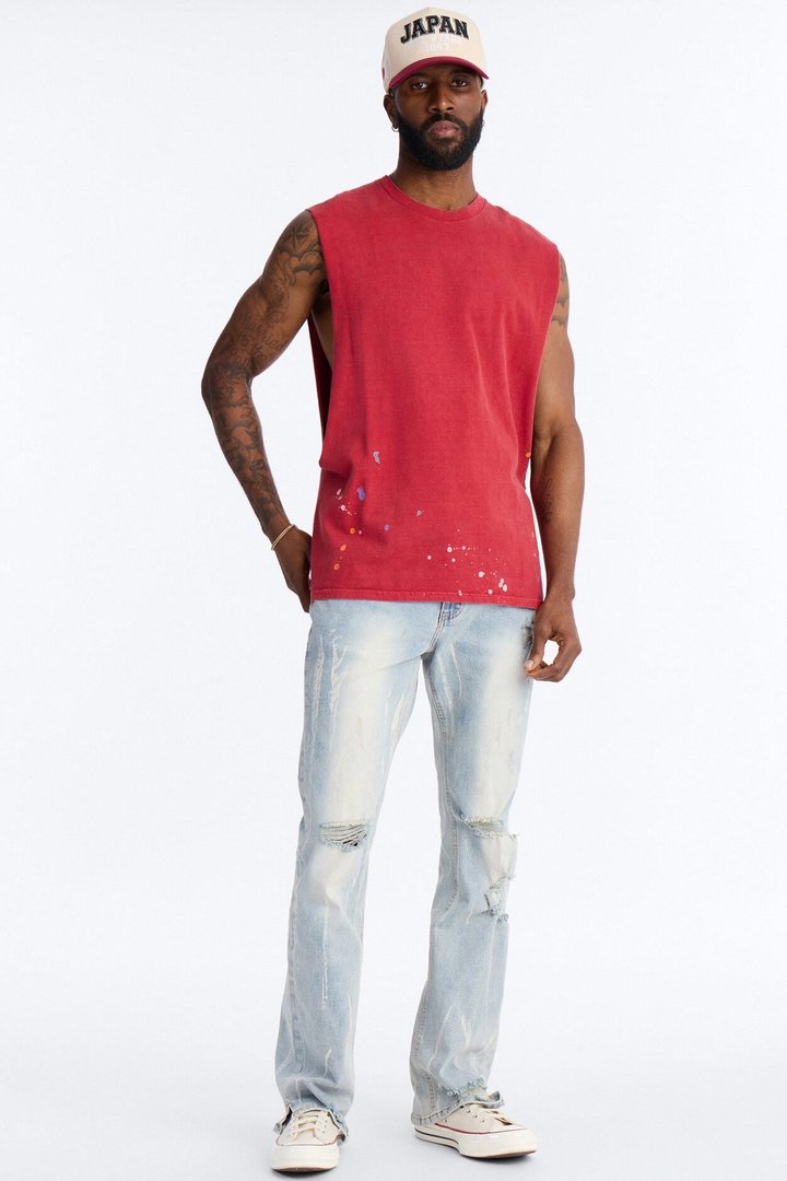 Lava Fall Paint Splatter Muscle Tee - Red