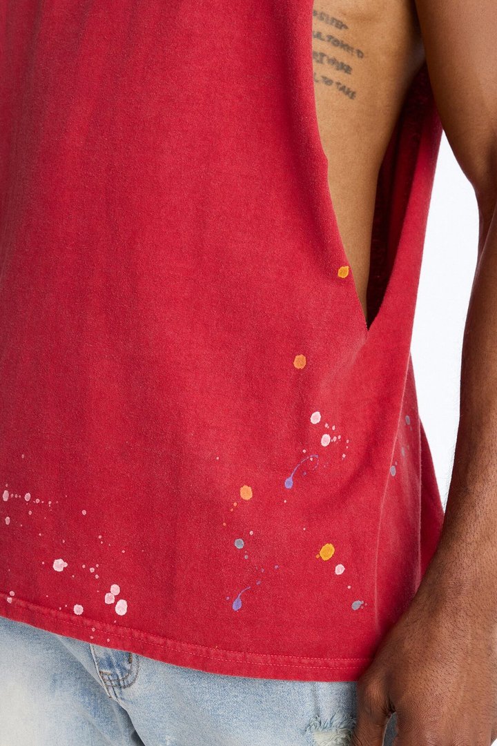 Lava Fall Paint Splatter Muscle Tee - Red