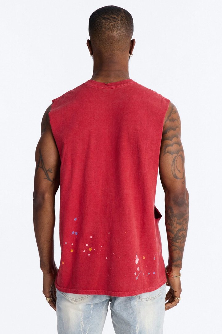 Lava Fall Paint Splatter Muscle Tee - Red