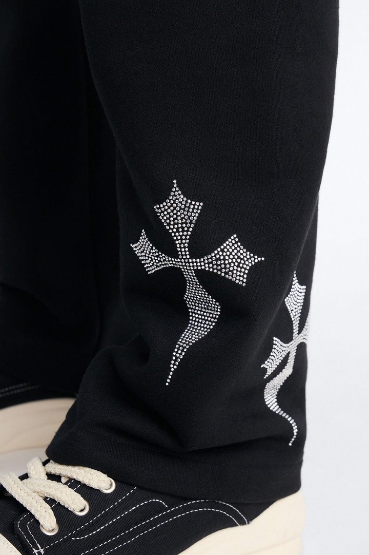 Faith By The Cross Rhinestones Sweatpants - Black
