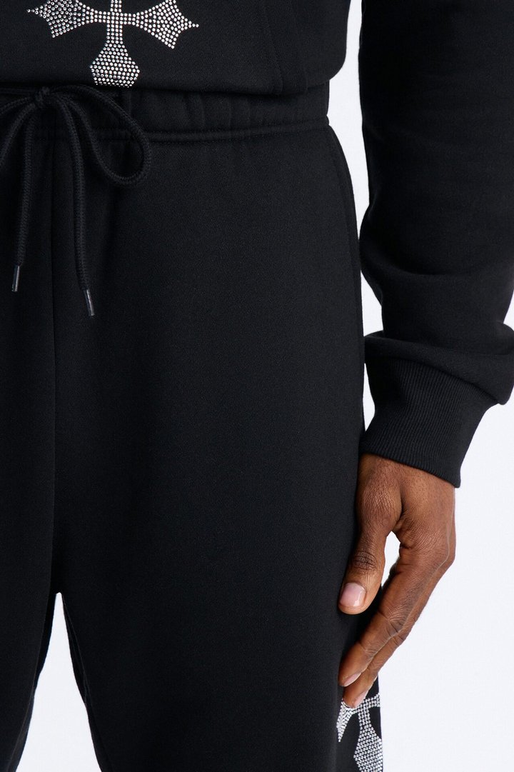 Faith By The Cross Rhinestones Sweatpants - Black