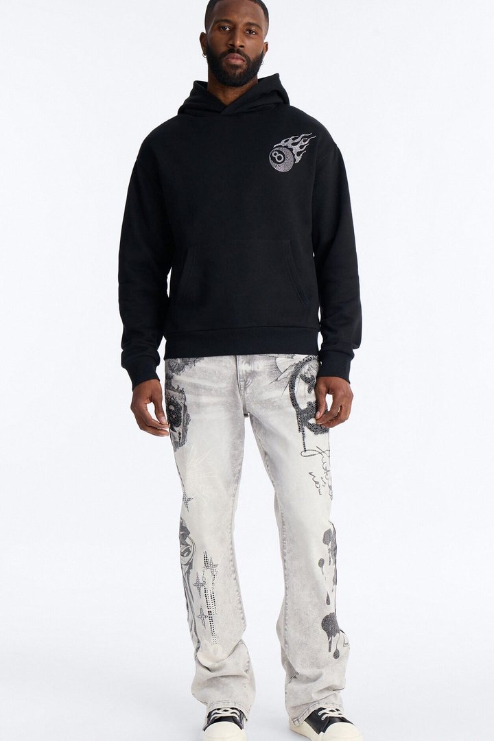 Eightball Rhinestones Oversized Hoodie - Black