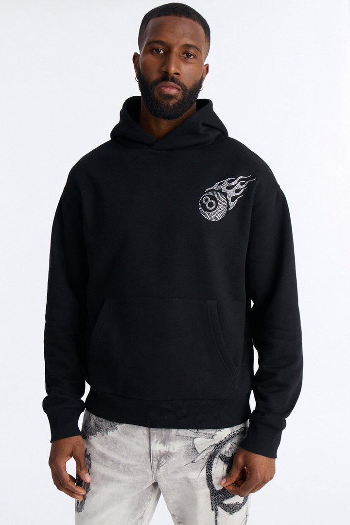 Eightball Rhinestones Oversized Hoodie - Black