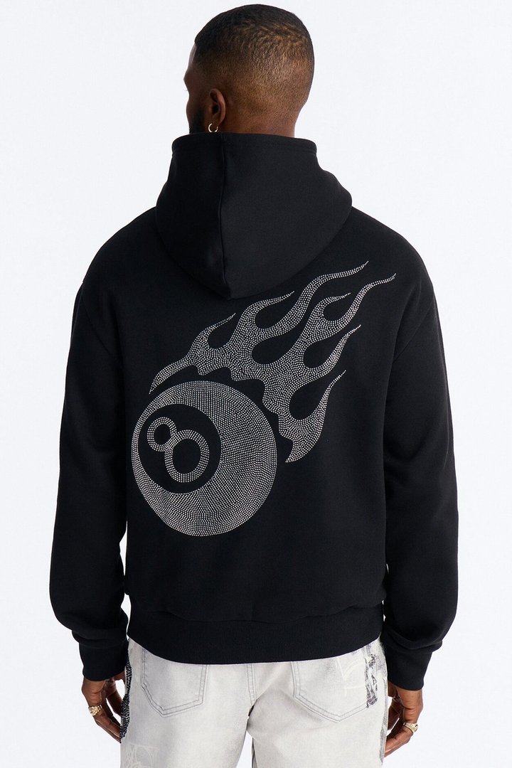Eightball Rhinestones Oversized Hoodie - Black