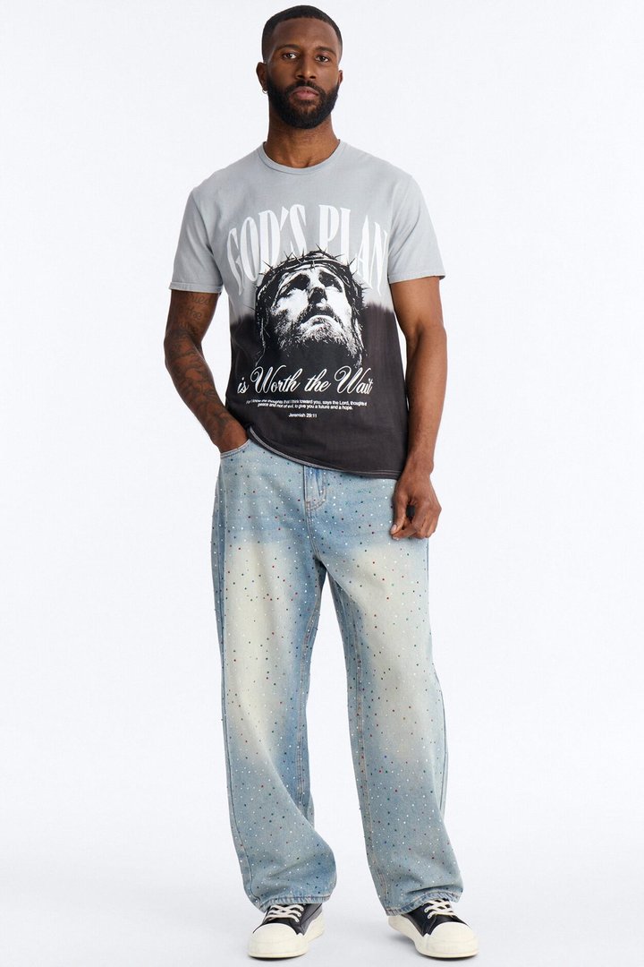 Diamond Dust Baggy Jean - Medium Blue Wash