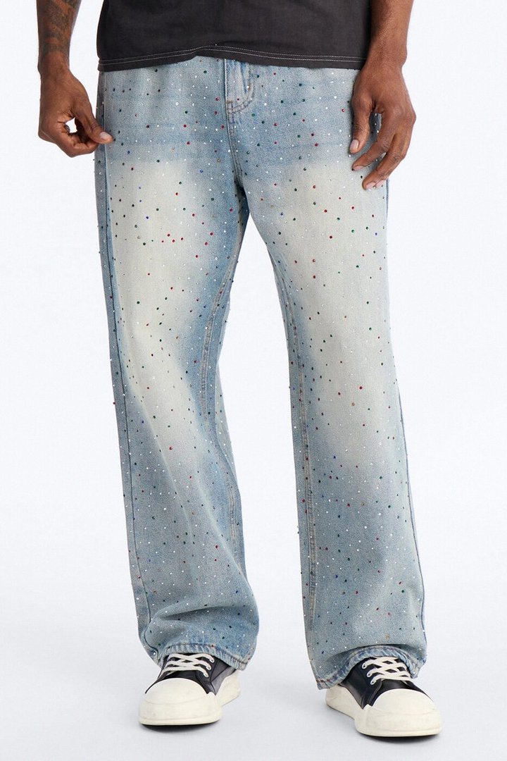 Diamond Dust Baggy Jean - Medium Blue Wash