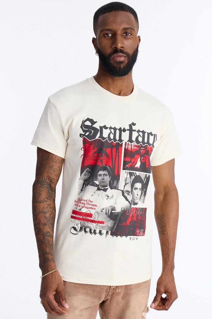 Scarface Embroidery Short Sleeve Tee - Natural