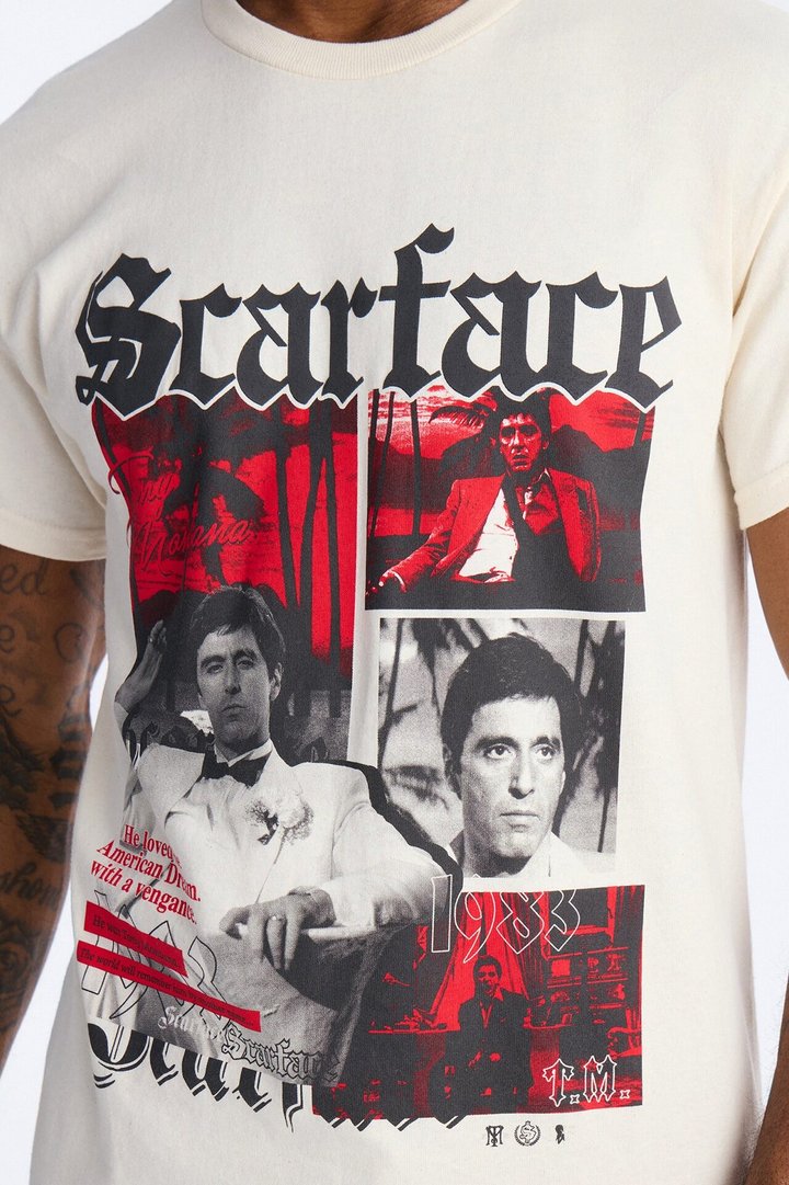 Scarface Embroidery Short Sleeve Tee - Natural