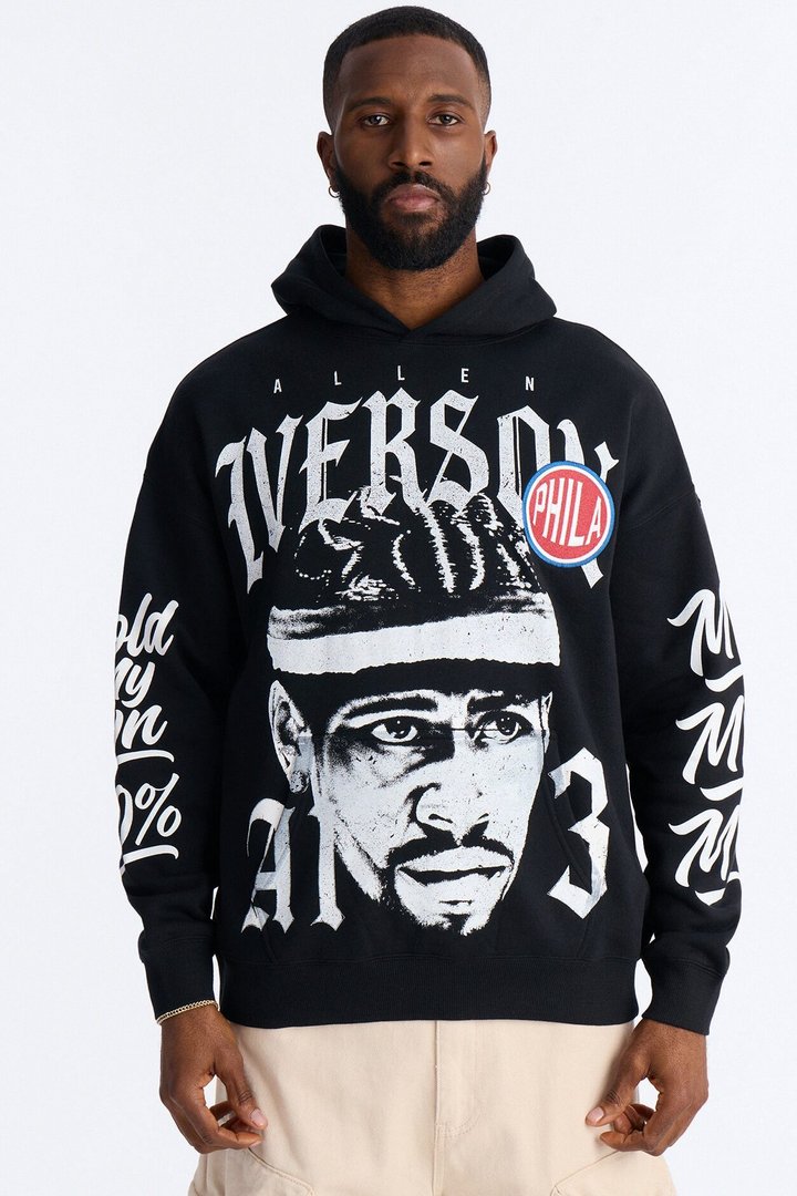 Allen Iverson MVP Embroidery Patch Oversized Hoodie - Black