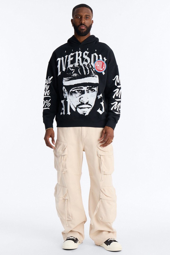 Allen Iverson MVP Embroidery Patch Oversized Hoodie - Black
