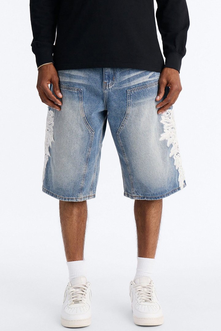 Vintage Bloom Baggy Carpenter Shorts - Medium Blue Wash