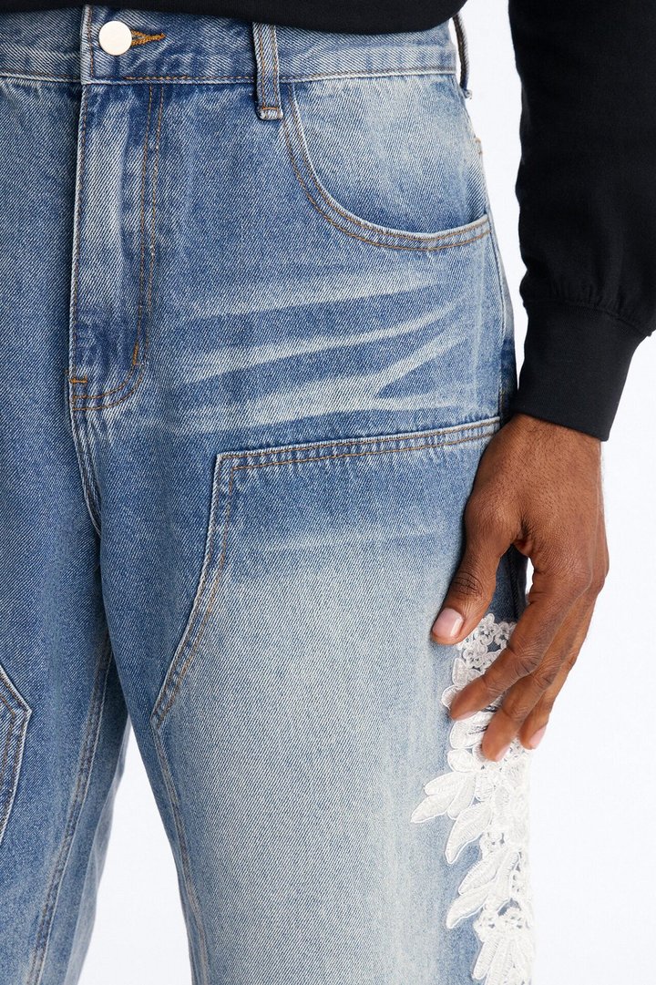 Vintage Bloom Baggy Carpenter Shorts - Medium Blue Wash