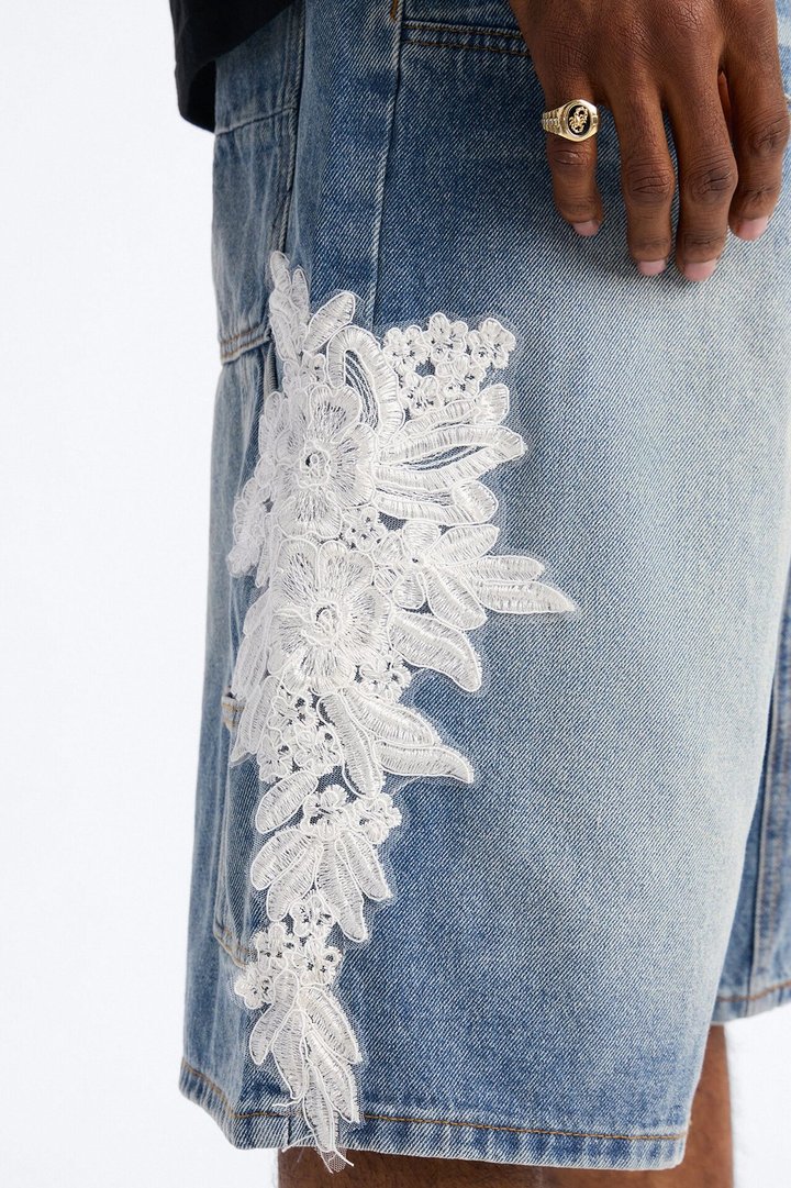 Vintage Bloom Baggy Carpenter Shorts - Medium Blue Wash
