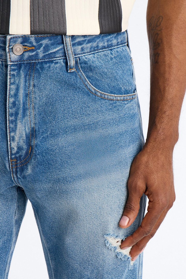 Straight Down The Street Ripped Jeans - Medium Blue Wash