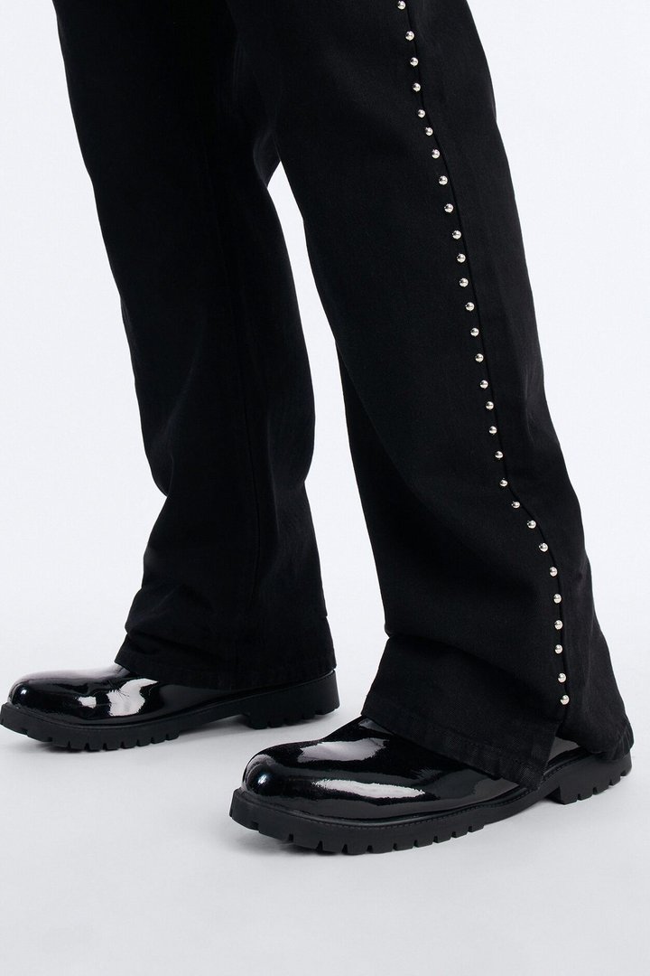 Stacked Slim Flare Iron Outlaw Slit Jean - Black